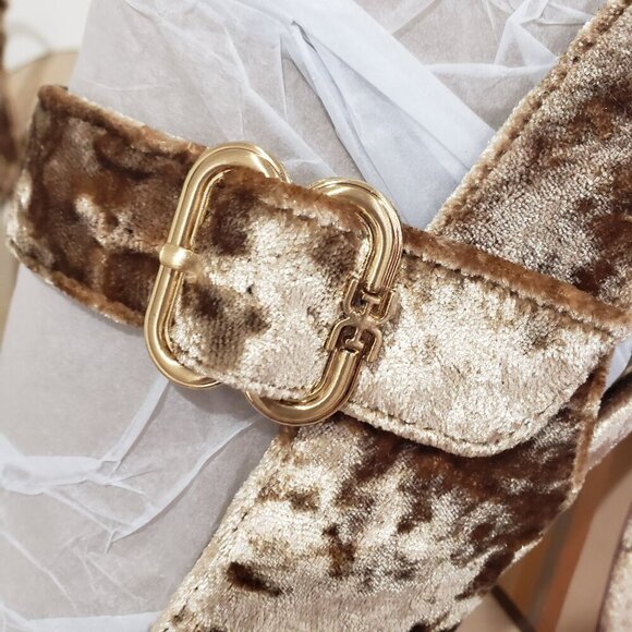 Sam Edelman Jildie Slingback Mary Jane Heel Size 10 Sand Crushed Velvet Retro - Picture 11 of 15